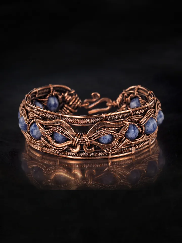 Copper wire wrapped sodalite bracelet 7th Anniversary gift