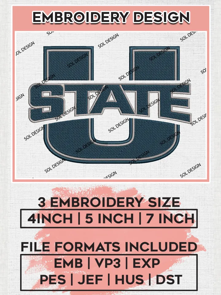 Utah State Aggies Logo Machine Embroidery Design, NCAA Utah State Aggies Embroidery Design Design files, NCAA Embroidery Designs, NCAA Machine Embroidery Designs, Digital Download
