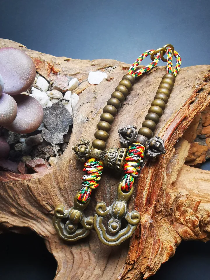 Gandhanra Handmade 5mm Tibetan Buddhist Mala Counters,Prayer Bead Counters, Carved with Dorje and Vajra / Kartika and Kila,Made of Brass