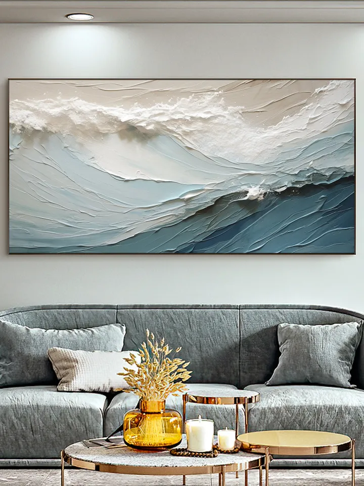 Original Abstract Seascape Oil Painting On Canvas, Large Wall Art, Bule Sea Painting, Custom Painting, Boho Wall Art, Living room Wall Decor