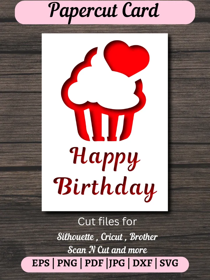 Capcake Happy Birthday Paper Cut Card svg