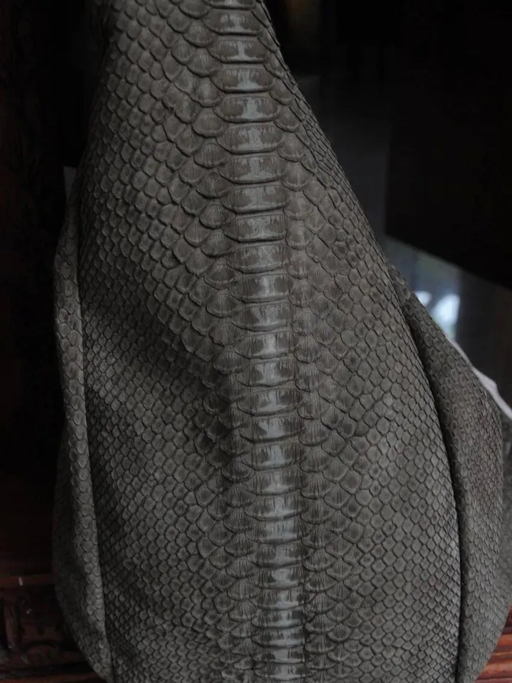 Big Soft Hobo Classy Sport Woman Bag | Purse Genuine Python Skin | Grey Riva Elegant Leather Designer Soft Bag Snake | exotic leather purse