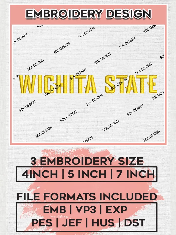 NCAA Wichita State College Team Writing Logo Embroidery Design Files, NCAA Wichita State Shockers Machine Embroidery, NCAA Teams, 3 sizes, NCAA Machine embroidery designs, Digital Download