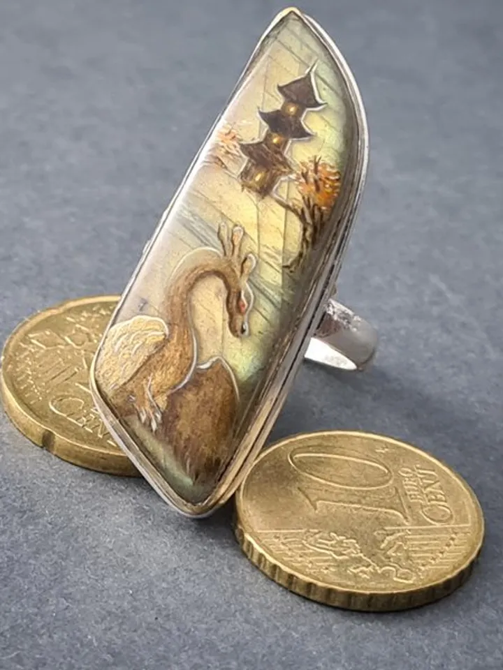 Dragon ring Labradorite ring Stone painting dragon Aaa large labradorite ring