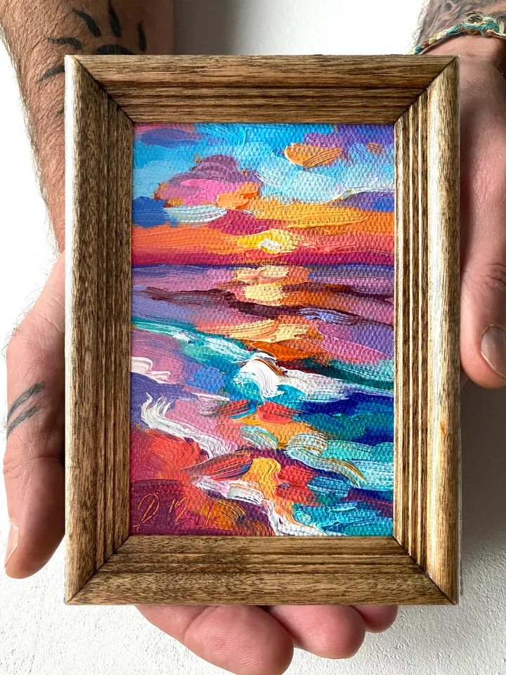 Seascape Oil Painting Original Sea Landscape Painting Impasto Small Artwork Ocean Coastal Wall Art