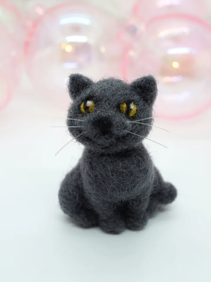 Miniature needle felted British shorthair cat, gray cat