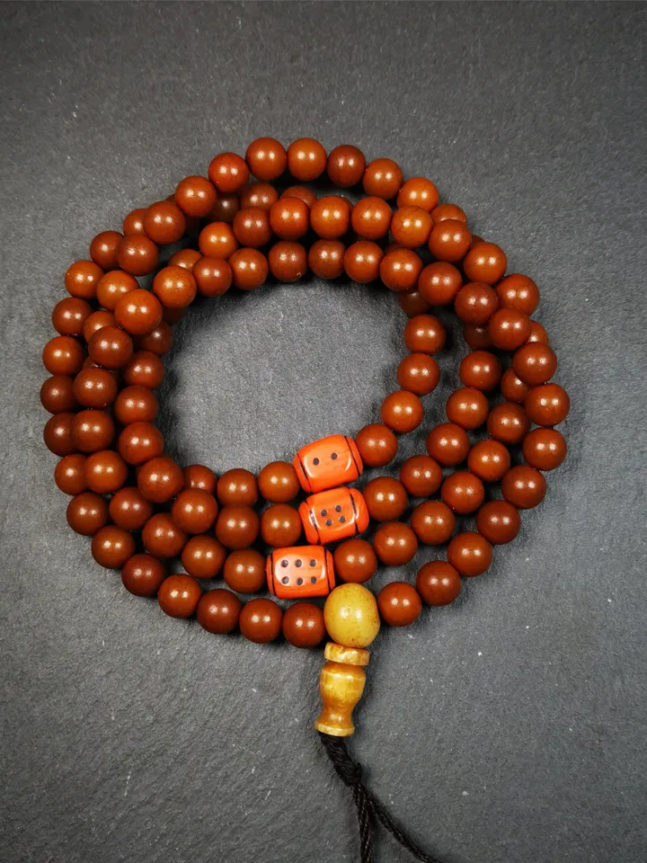 Gandhanra Old 108 Tibetan Mala, Corypha Linn Seed Beads,Prayer Beads Necklace for Meditation,Diameter 0.28&quot;, Circumference 30&quot;