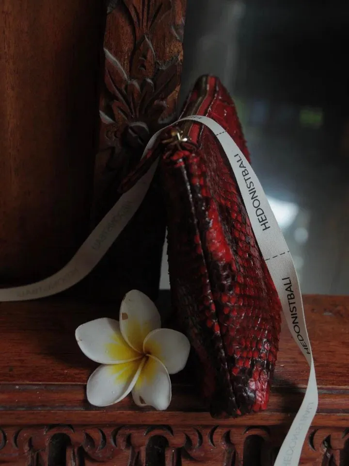 Genuine python skin red cosmetic bag/ Purse Insert Organizer/ Bag Insert For Tote Bag/ exotic leather wallet / small snake skin clutch