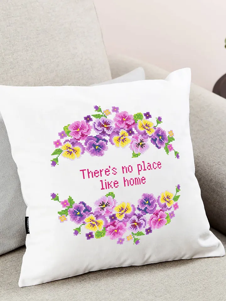 Quote cross stitch flowers violets Theres no place like home PDF pattern modern, Cross stitch flower violets pattern needlepoint