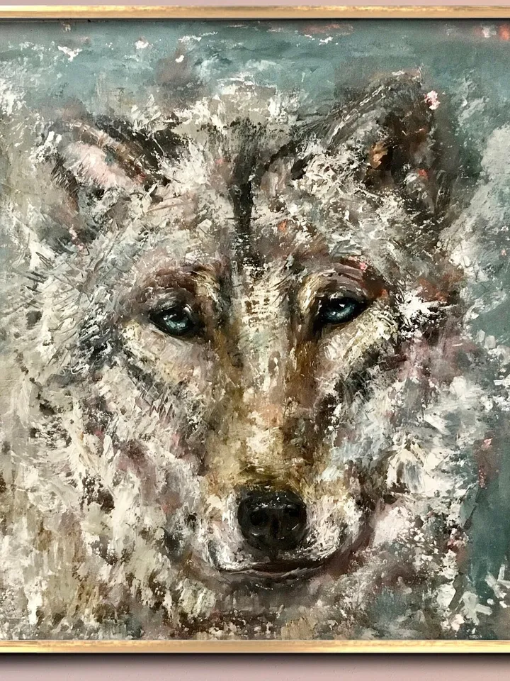 NEW ANIMALS COLLECTION.Wolf original textured oil painting on canvas,wild animals art,kids room decoration,one of a kind ,unique gift.
