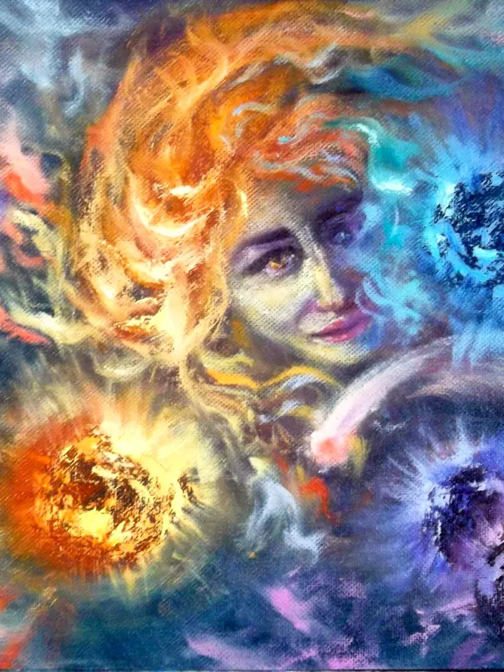 Abstract Girl Art Original Oil Painting Space Cosmos Woman Artist Svinar Oksana