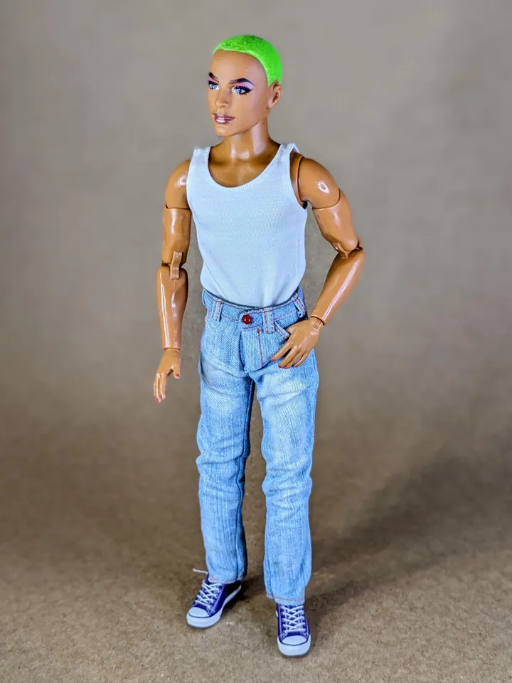 Classic bleached jeans for 12-inch fashion male doll