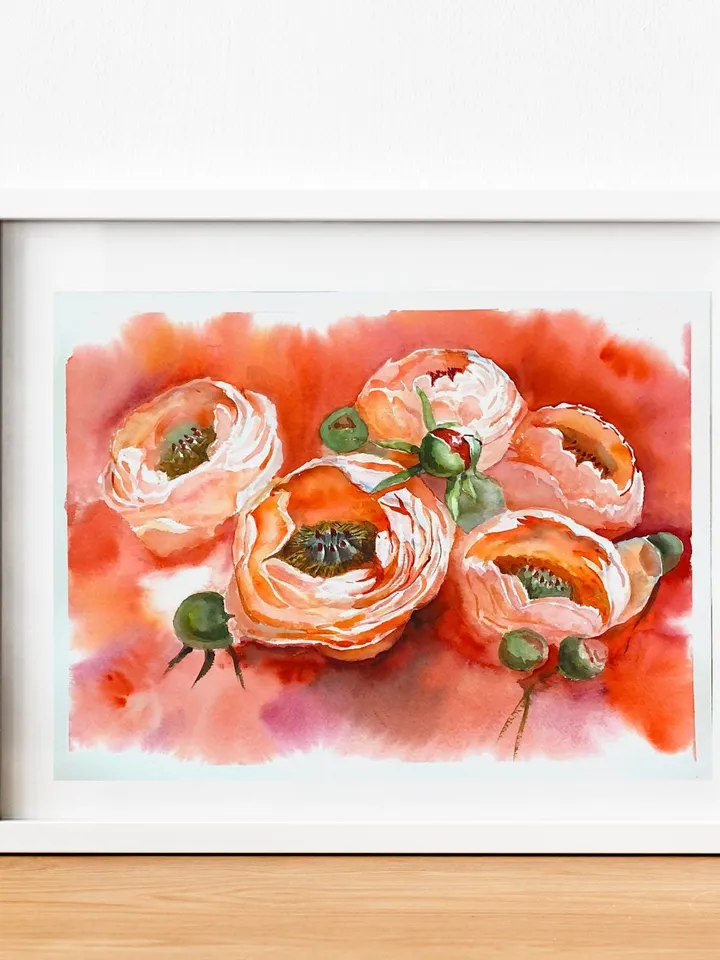 Peony, Peonies, Peony flowers, Peony painting, Flower line drawing, floral art, Original watercolor, natural watercolor, Flower illustration