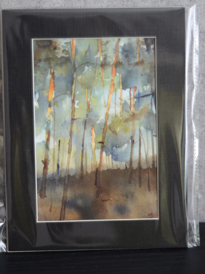 Pine forest small art Original watercolor painting by Yulia Evsyukova