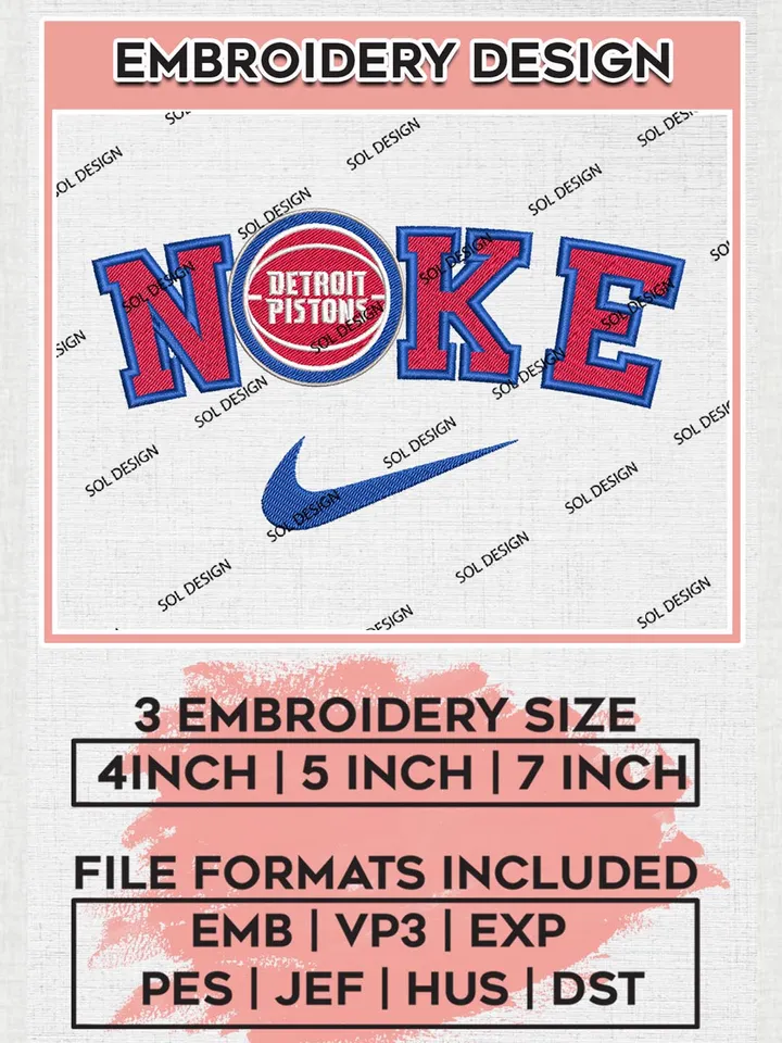 Nike Detroit Pistons Machine Embroidery Designs, NBA Detroit Pistons Embroidery Design Files, NBA Pistons Logo, NBA Machine Embroidery Designs, NBA Embroidery Designs, Digital Download