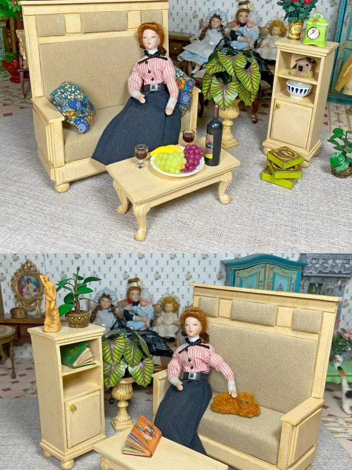 Furniture for dollhouse. Sofa for doll. 1:12. Handmade. Dollhouse miniature.