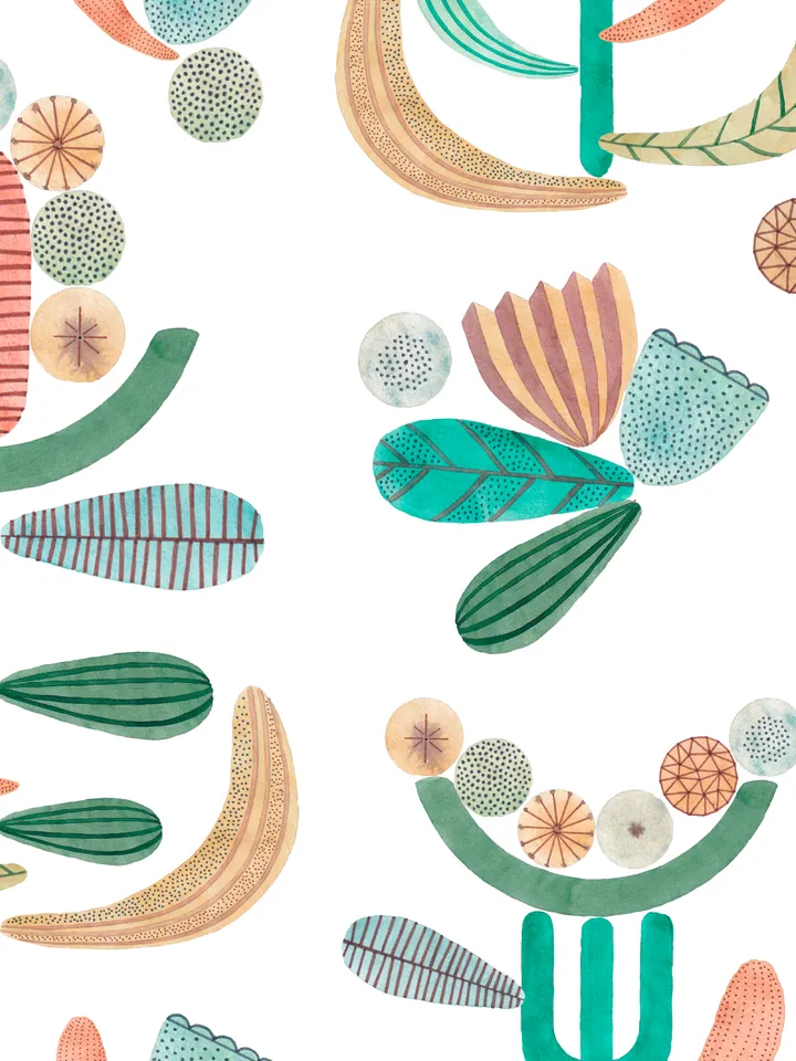 Seamless pattern Geometry watercolor plants SET 3
