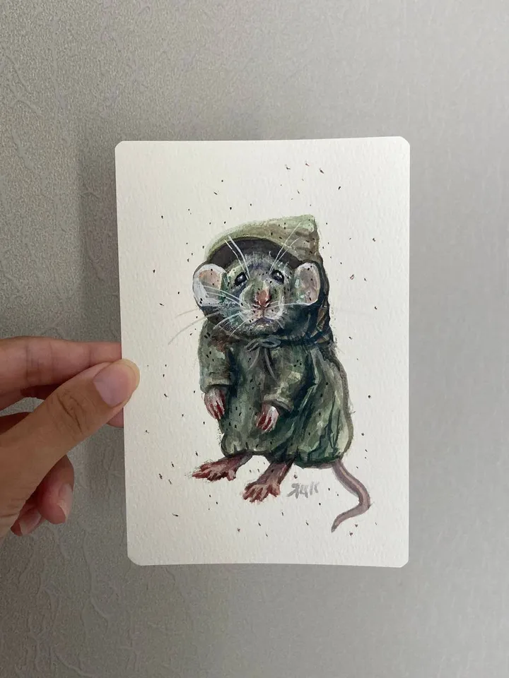 Rat Painting Original Cute Rat Art Small Watercolor Painting Animal Artwork Wizard Animal Illustration Mice Art 4 by 6 Wall Decor