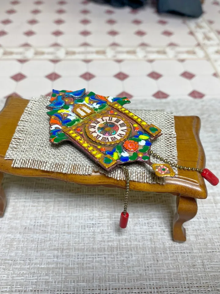 Imitation watch. Dollhouse miniature. Handmade. Author's design.1:12. Three-dimensional clock for a dollhouse. Wall clock.