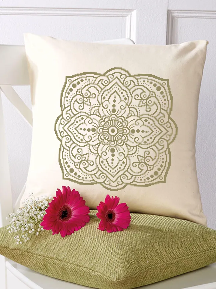 Flower mandala cross stitch pattern PDF download Monochrome cross stitch chart, Square mandala pattern digital for pillow cross stitch #M272
