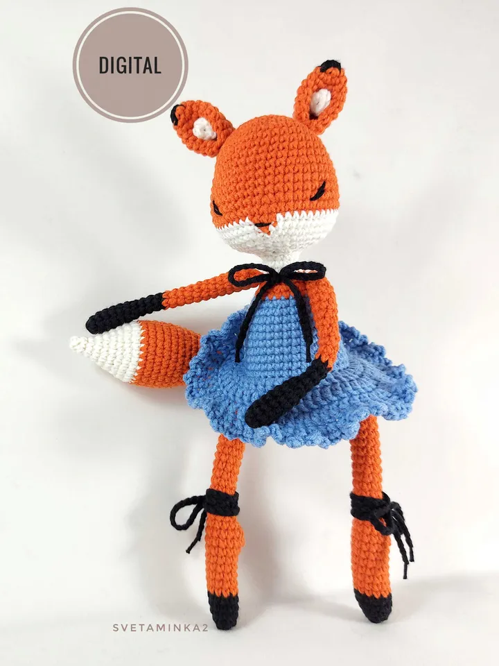 Crochet Fox Pattern. Amigurumi Ballerina Doll Fox. Digital Download. PDF.
