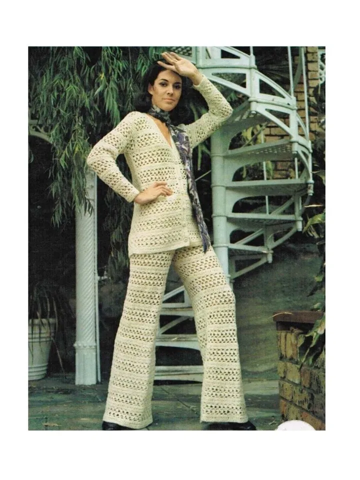Crochet cardigan, crochet pants, crochet suit pants, crochet pattern