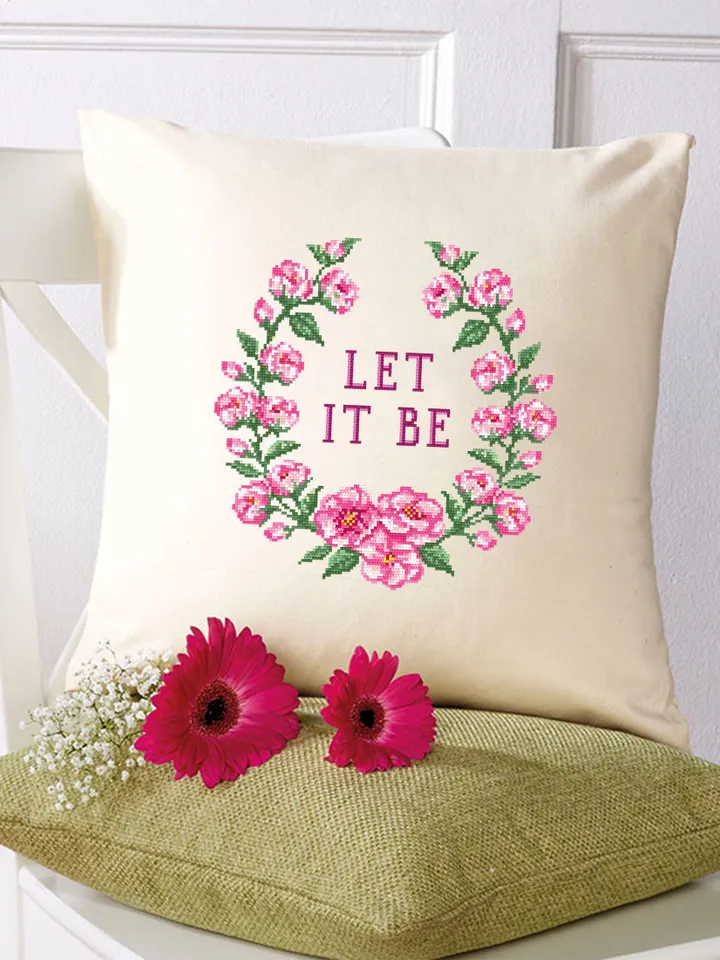 Framed quote cross stitch pattern Let it be download PDF Flower wreath cross stitch chart, Funny cross stitch Home decor, Flower sakura #Q29