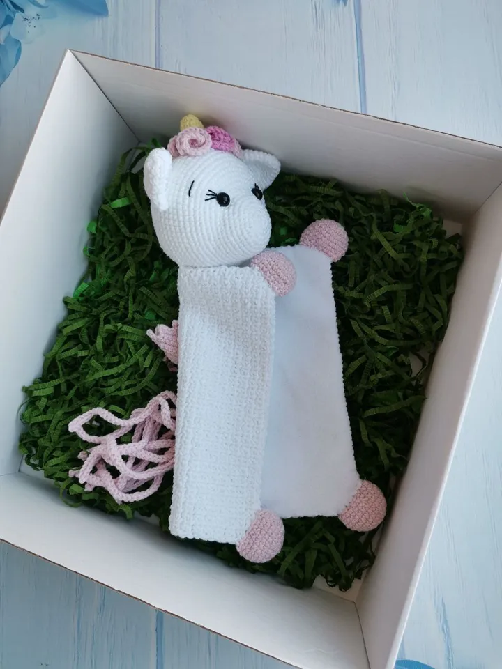 Baby Cotton Crocheted Comforter unicorn, Crocheted unicorn Toy
