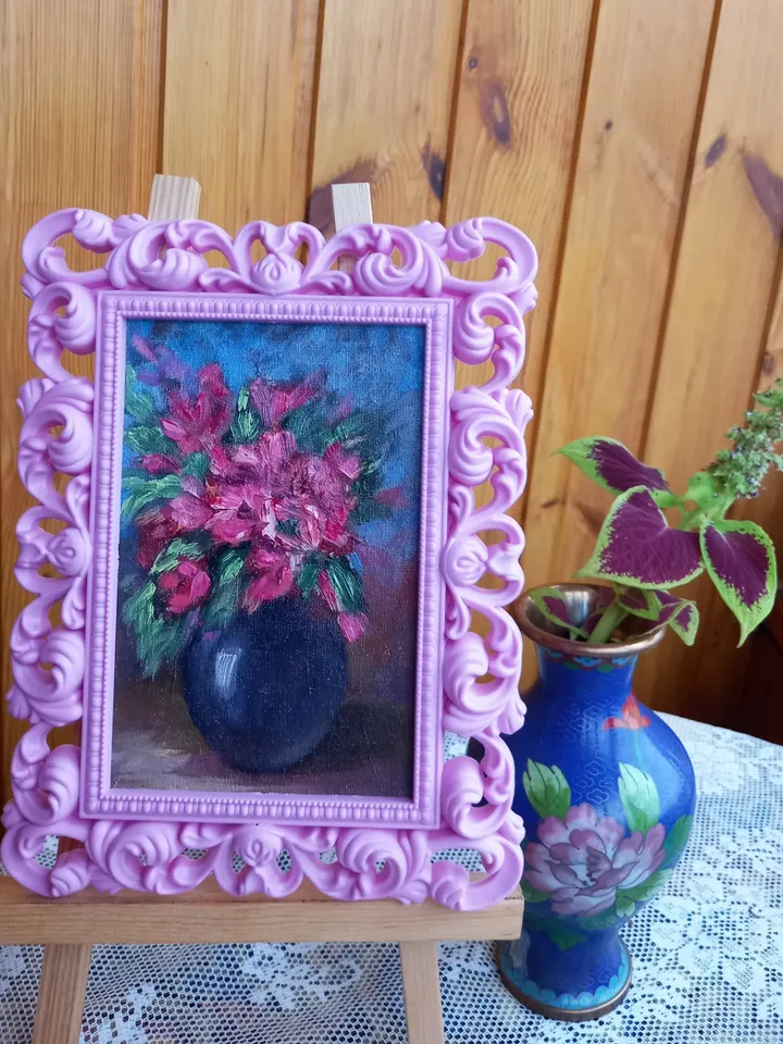 Oil original painting Flowers in a vase 10x15 cm