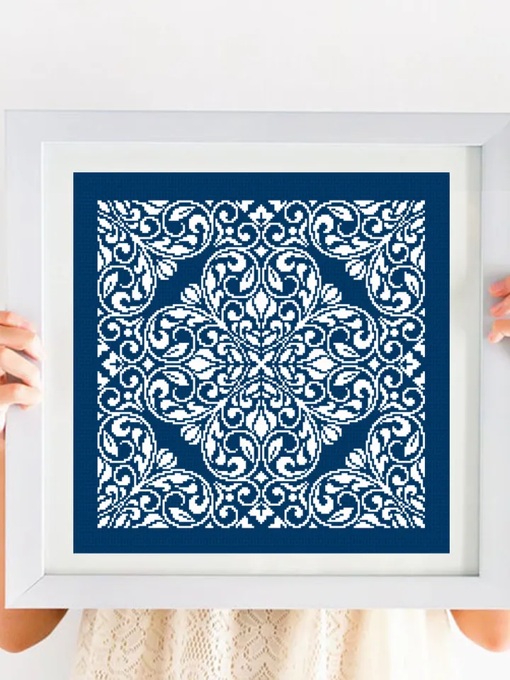 Floral mandala cross stitch pattern PDF download, Square ornament cross stitch chart, Simple mandala pattern digital PDF, Home decor #M205
