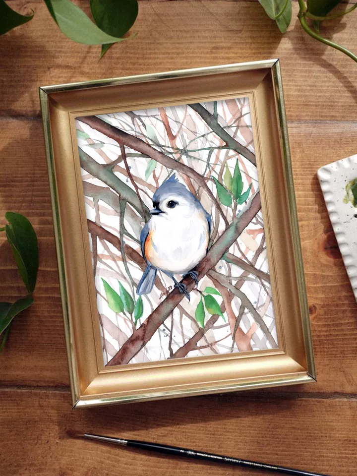 Titmouse Original watercolor, bird painting, wall decor, birds lover gift, 8x11 in handmade art by Anne Gorywine