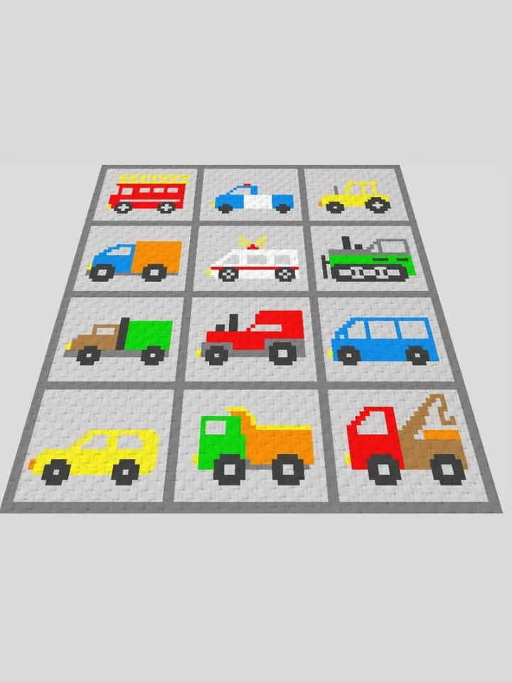 Crochet C2C Cars Collection graphgan blanket pattern PDF