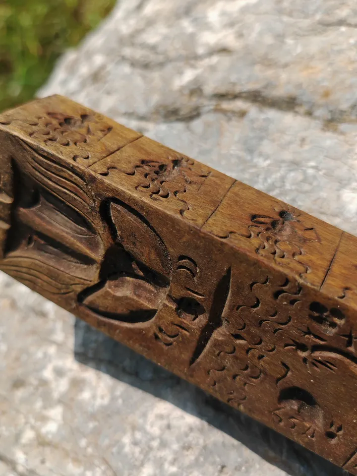 Gandhanra Antique Tibetan Buddhist Zanpar Wooden Mold Stick,Dharma Ritual Plate,Intricately Carved Esoteric Ritual Objects and protectors