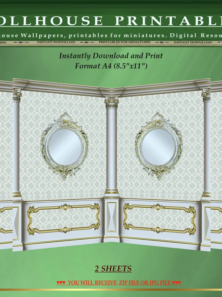Wallpapers- Set 17-v7 | Printables for Dollhouses and Unique Miniature Projects | Digital Downloads | in Scale 1/12th