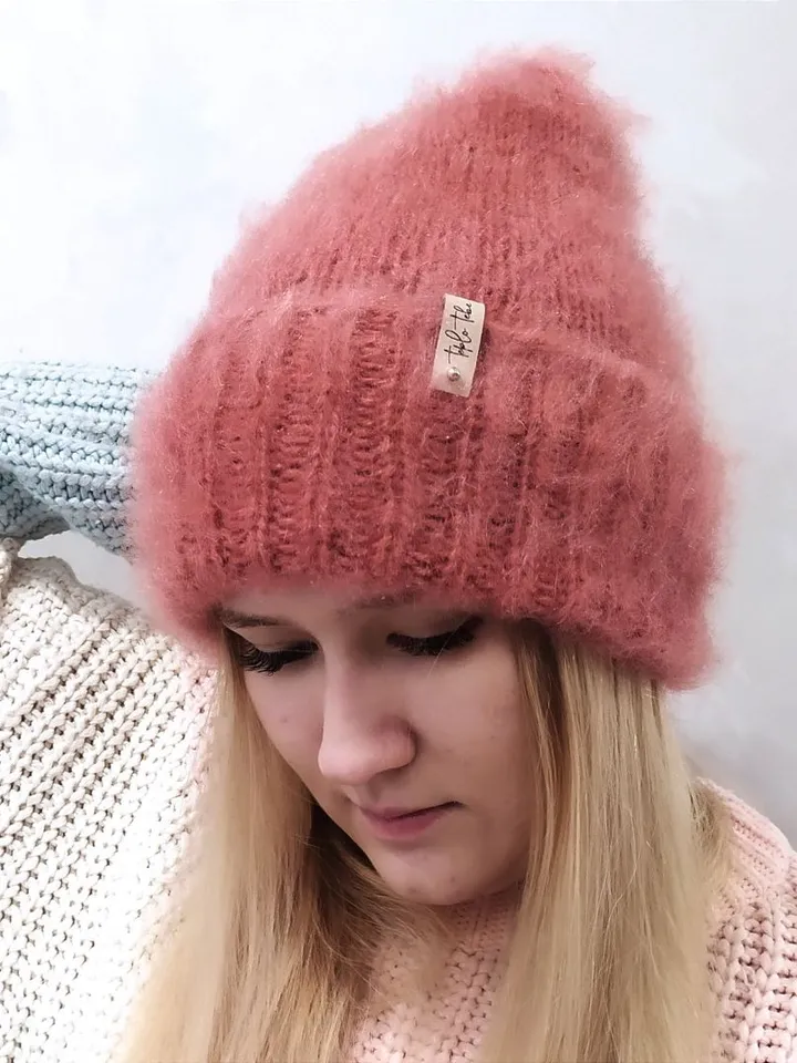 Fluffy pink womens hat