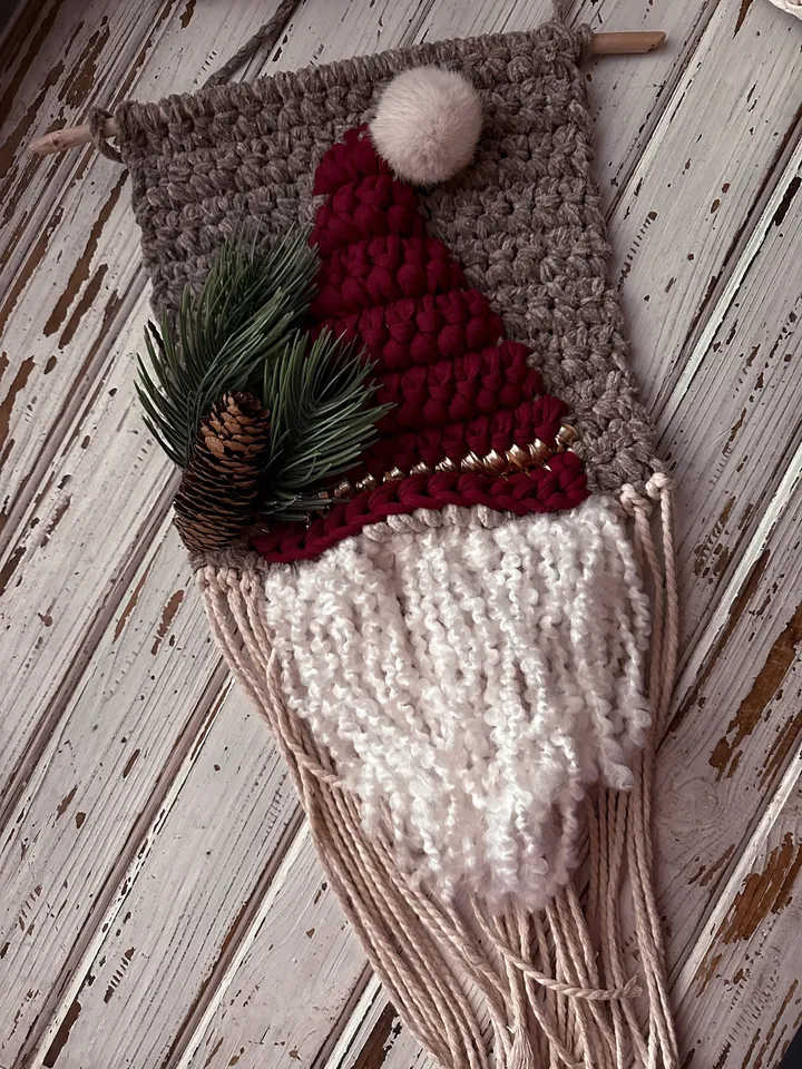 Crochet pattern Gnome wall hanging PDF Digital instant download, Video tutorial, Tapestry, Holiday decor, Christmas ornament, Hygge wall art