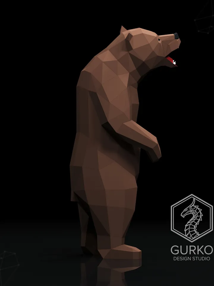 Angry Bear Papercraft, Grizzly, Digital Template, PDF Download, Gurko, 3D Low Poly, Pepakura, Origami Sculpture, Paper Party Decor, DIY Gift