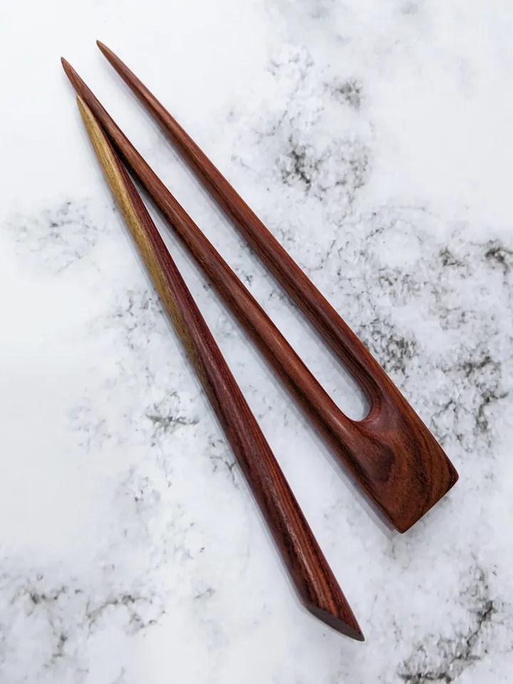 Classic set of wooden hairpin and hair stick made of valuable pao rose wood. Handmade carved hairpins.
