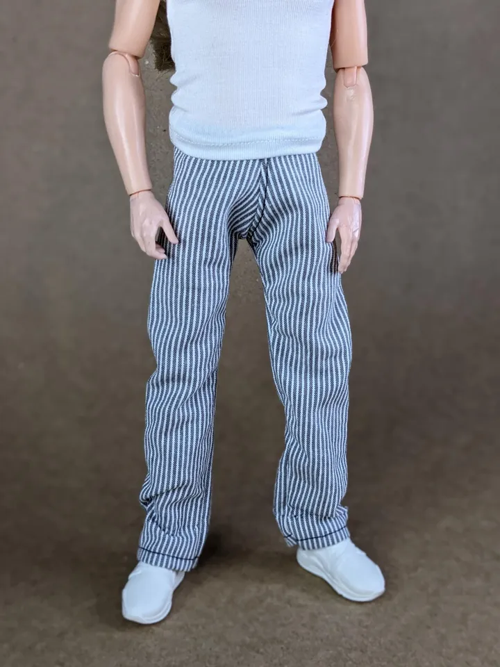 Gray & white striped pants for 12-inch fashion male dolls