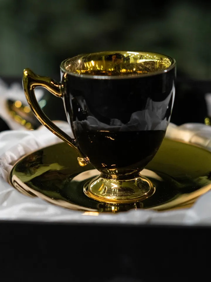 Black And Gold Porcelain Tea Cups and Saucers | Tea Cups Saucers Set | Porcelain Set | Elegant Teaware | Gift For Tea Lovers, Gift For Her