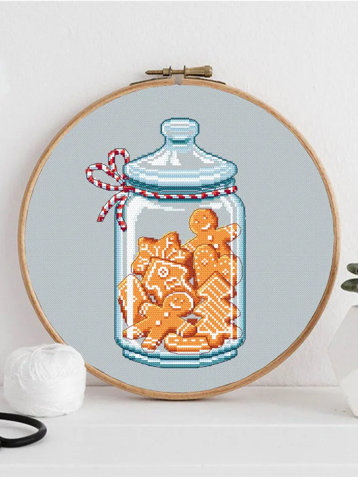 Christmas gingerbread cross stitch pattern download PDF, Christmas jar cross stitch chart, Holiday hand embroidery PDF, Sweet Christmas #N85