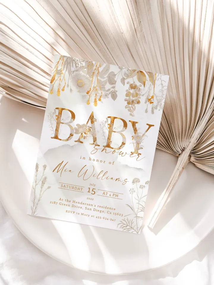 Rustic Autumn Baby Shower Invitation; Boho Flowers Baby shower; Autumn Flowers baby shower; editable template canva; Fall; Rustic Autumn