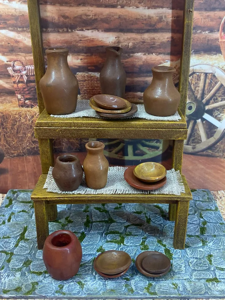 Dishes for dolls. A set of earthenware. 1:12. Pitchers.Dollhouse. Dishes for dolls.
