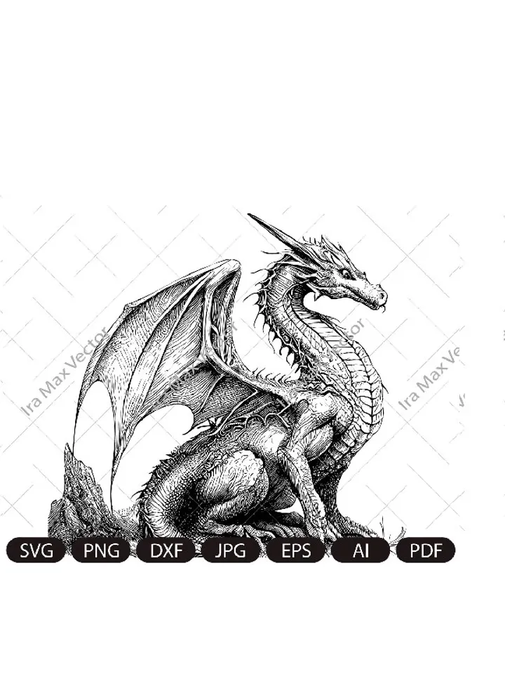 Dragon svg, Dragon detailed, Dragon Clipart, Dragon Vector, Chinese Dragon SVG, Fantasy Dragon SVG, Asian dragon Svg, Dragon Silhouette