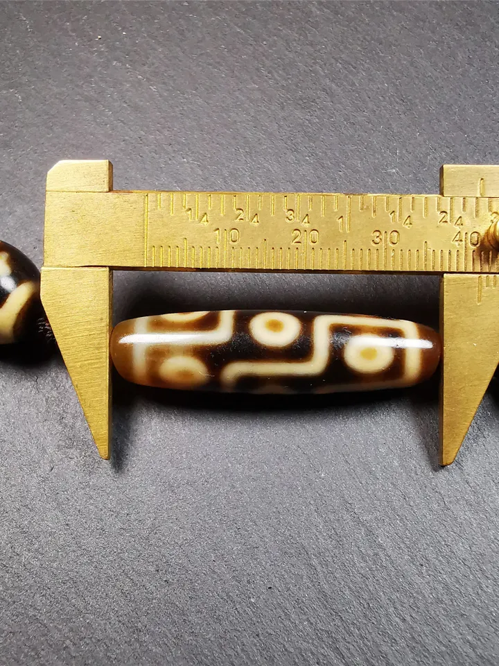 Gandhanra Antique Tibetan Dzi Necklace,9 Eyes Dzi + 2 Wave Darlo Dzi Beads Amulet, 40 Years Old,Protective Charm