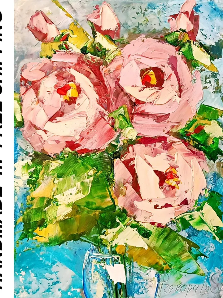 Roses painting Flowers original oil painting Small Original art Roses wall art Pink Roses artwork Floral New home gifts 7x5 in