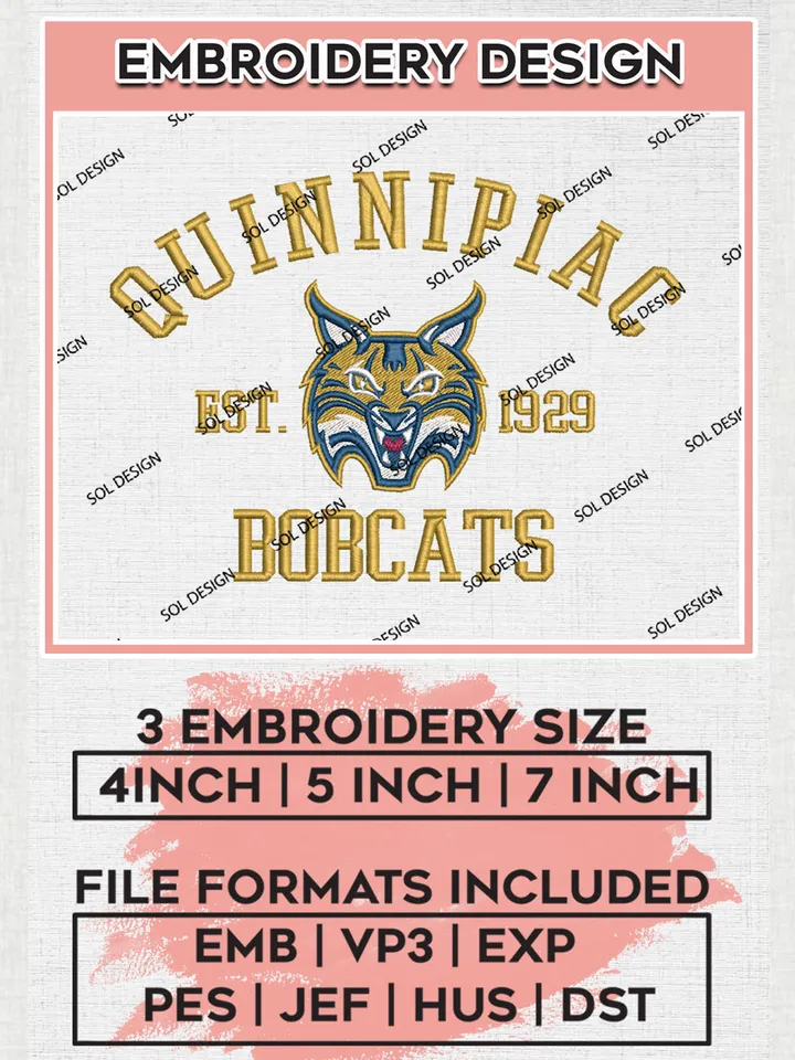 Quinnipiac Bobcats Est 1929 Embroidery Designs, NCAA Quinnipiac Bobcats Team Embroidery, NCAA Team Logo, 3 sizes, Machine embroidery Files, Digital Download
