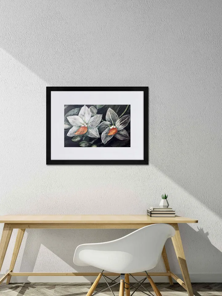 White orchids on black background Matte Paper Framed Poster,orchids painting,flowers wall art,home decoration gift.