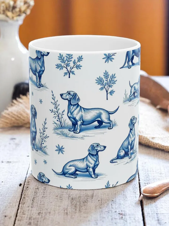 Blue Dachshund Ceramic Mug - Dog Lover Gift, Pet Owner Coffee Cup, Dachshund Decor, Animal Lover's Mug, Personalized Dog Mug, Cute Dog Cup
