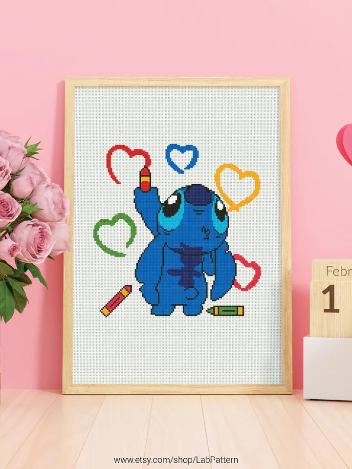 Lilo and Stitch Heart Cross stitch pattern | Embroidery Pattern | Instant Download | Embroidery Designs